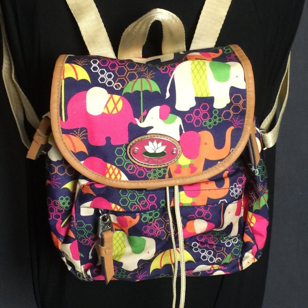 Adorable Lily Bloom Elephant Print Mini Backpack Nice Used Condition 🐘